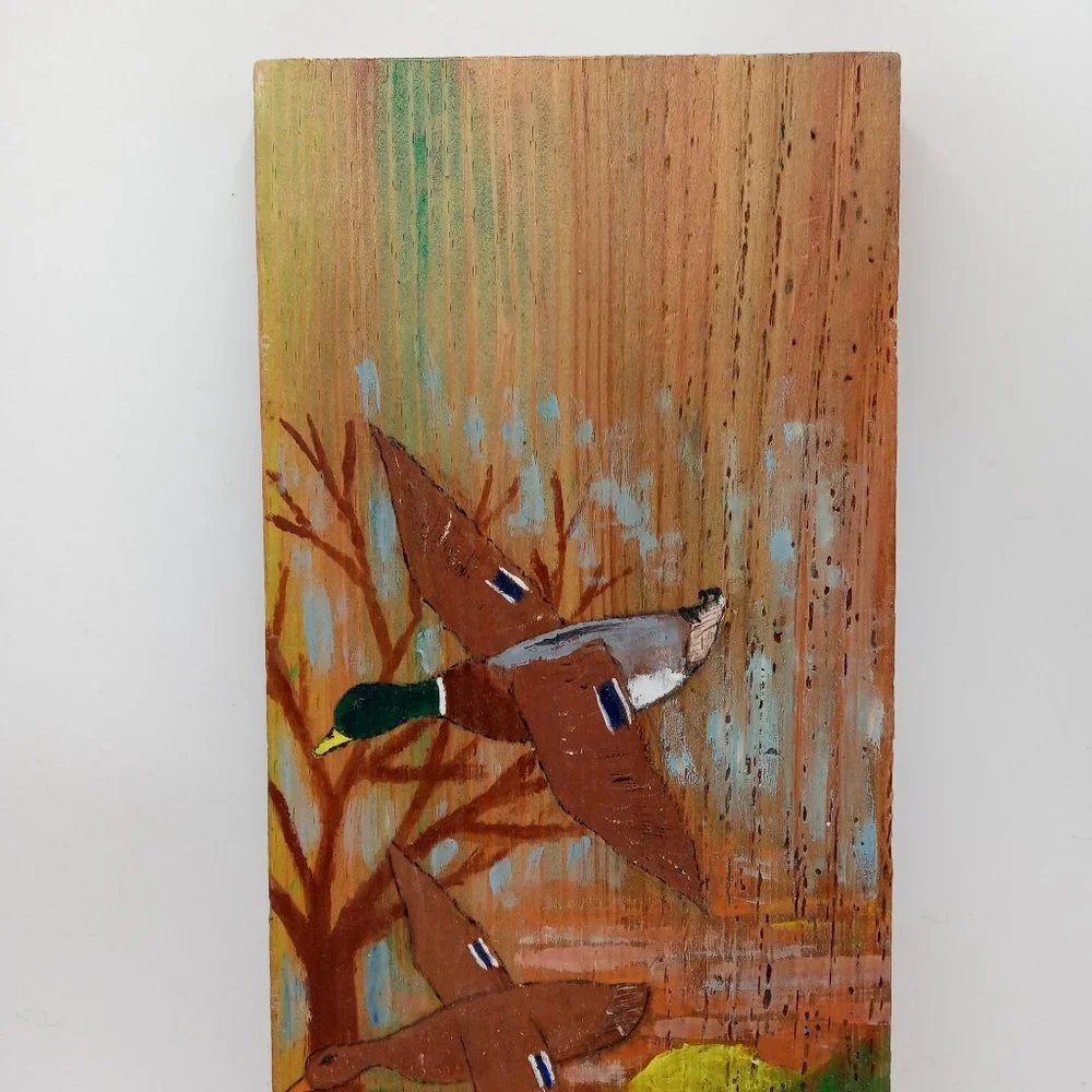 Duck Folk Art Barnwood Wall Pocket Plant Holder Handpainted Mallard OOAK 16 Inch